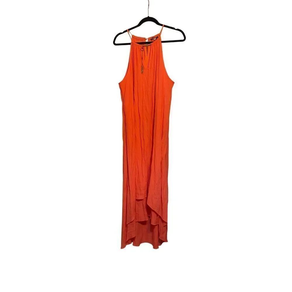 Mlle Gabrielle women’s coral chain neck, Boho high low dress size medium 